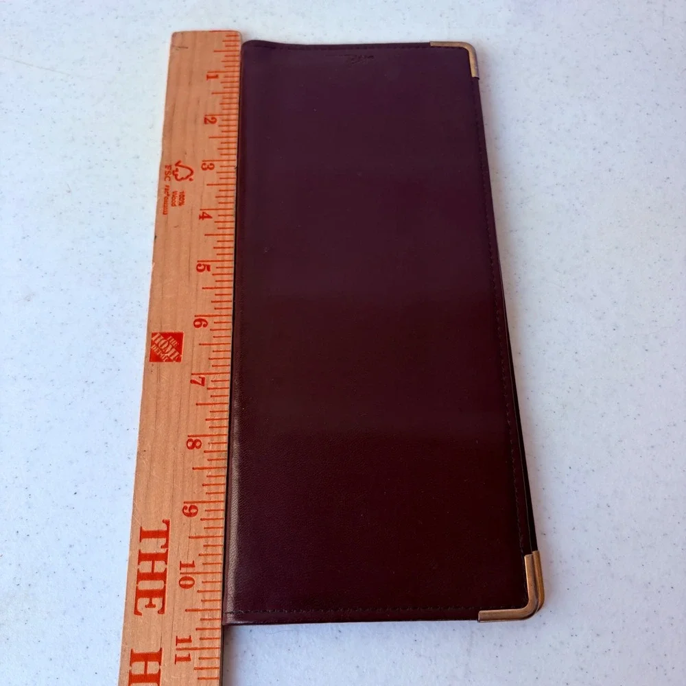 Vintage Burgundy Leather Business Card‎ Holder Gold Corner Slim Card Organizer